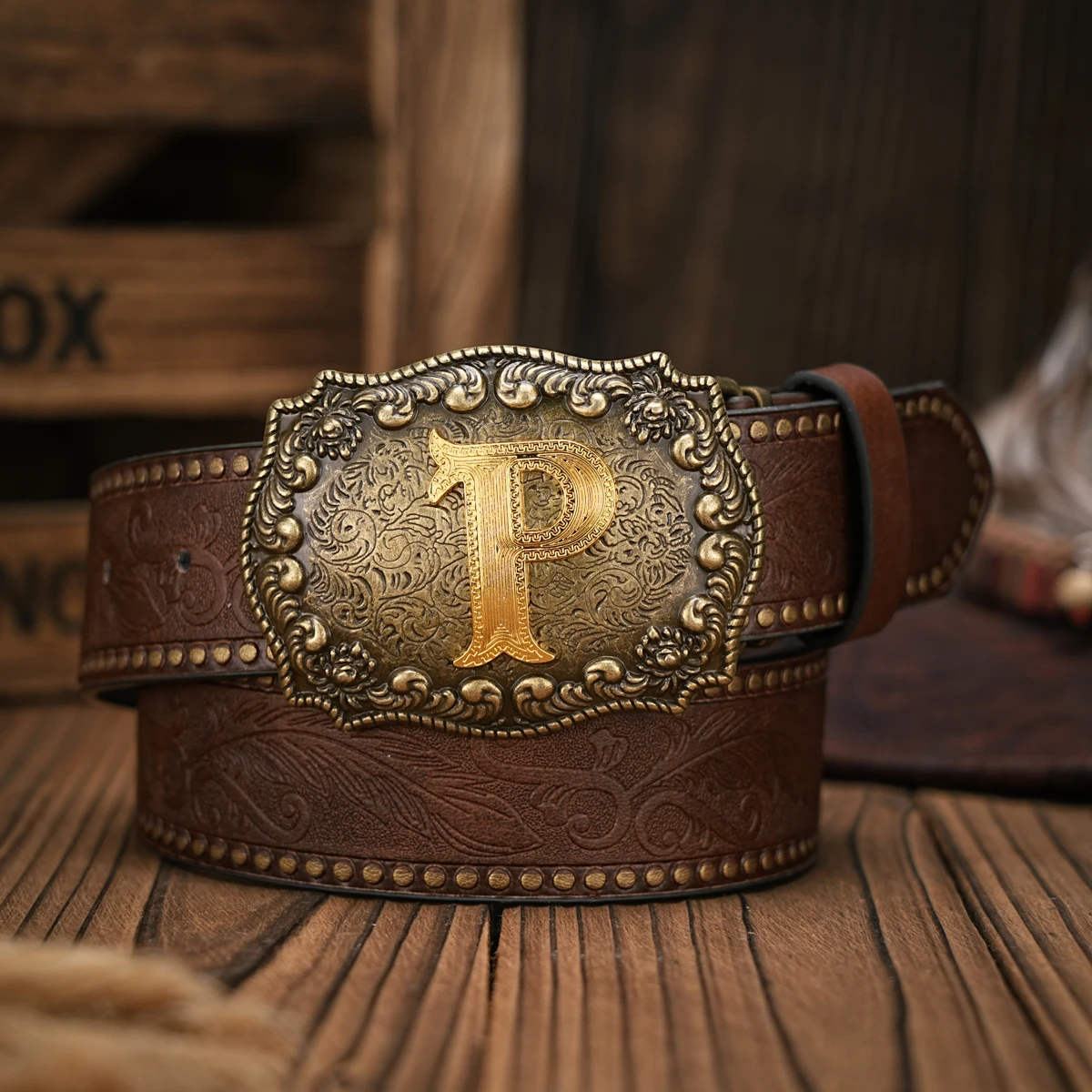 Vintage style PU Leather Western Denim Belt Classic Letter buckle 6