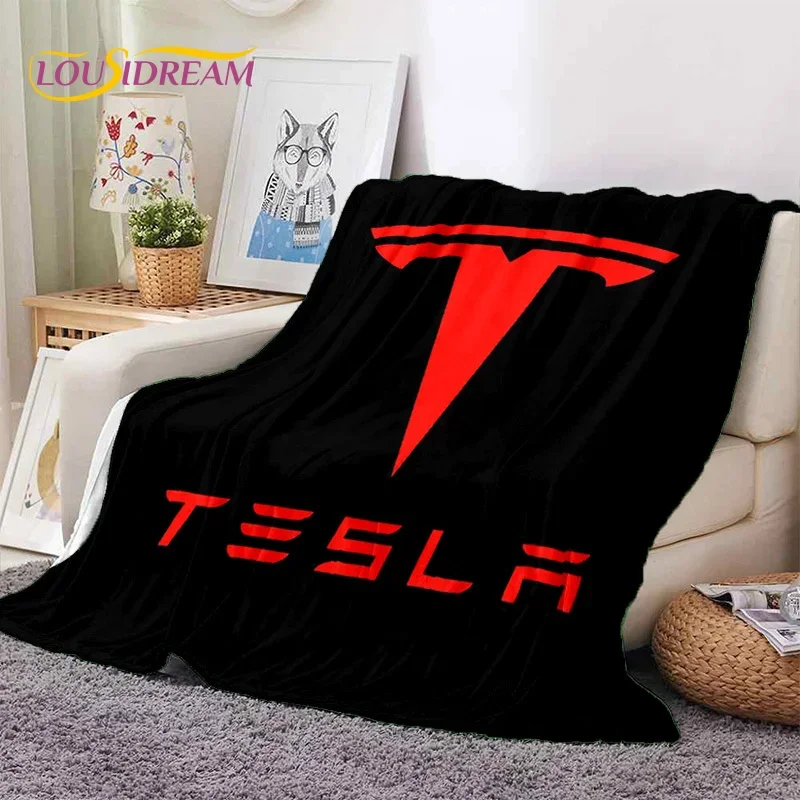 thumbnail image 1 of Manta de franela suave con el logotipo del coche Tesla impresa en 3D para camas, dormitorios, sofás, picnics, manta para cubrir la siesta al aire libre, regalo, 1 of 5