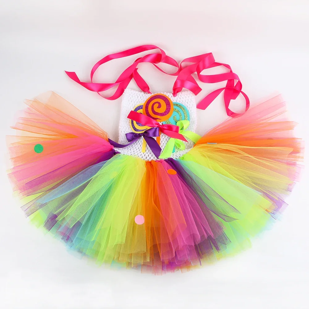 Girls Dress Rainbow Candy Lollipop Costume for Girls Birthday Party Tutu Princess Dress Ball Gown Kids Carnival Christmas Halloween girls dress princess costume kids clothes