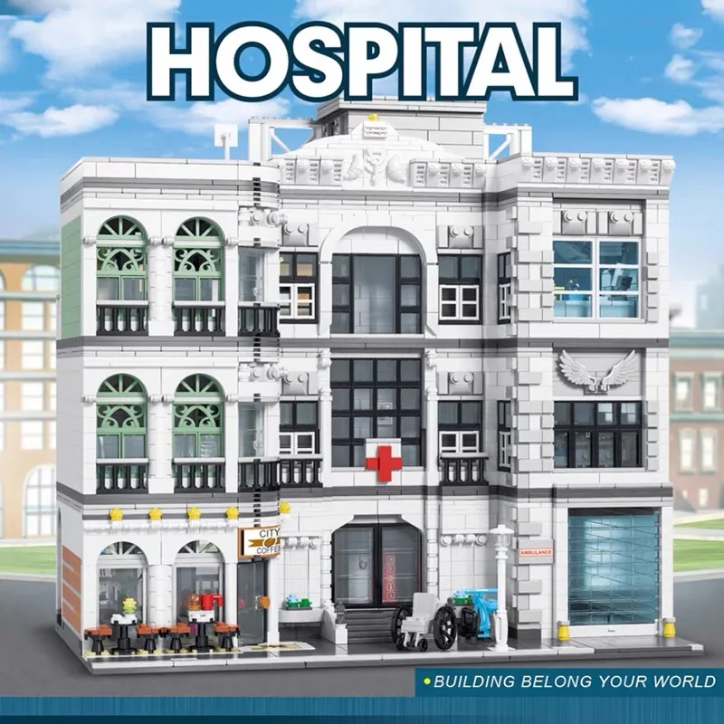 Mork Moc City Hospital Model 10188 Street View Casa Modulare Building Blocks Mattoni Assemblare Giocattoli Di Natale Regali