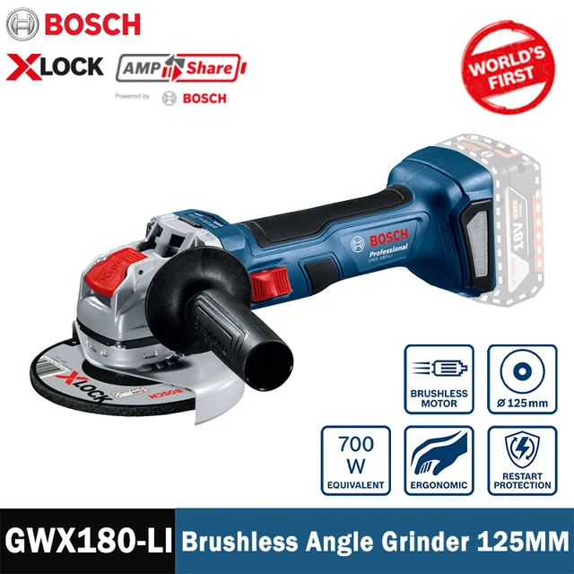 BOSCH GWX180 18V Brushless Electric Angle Grinder 125mm X-lock Impact Polisher Cutting Machine Wireless Woodworking Power Tool