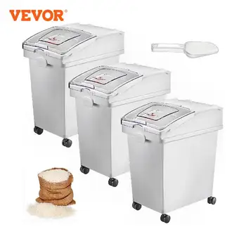 VEVOR Scatole di Riso Contenitore 20KG, Scatola di Riso Con 4 Ruote 3 Pezzi, Riso e Alimenti Contenitore Grande d'Immagazzinaggio in Bianco per Conservare Riso Farina e Prodotti Secchi a Cucina 1