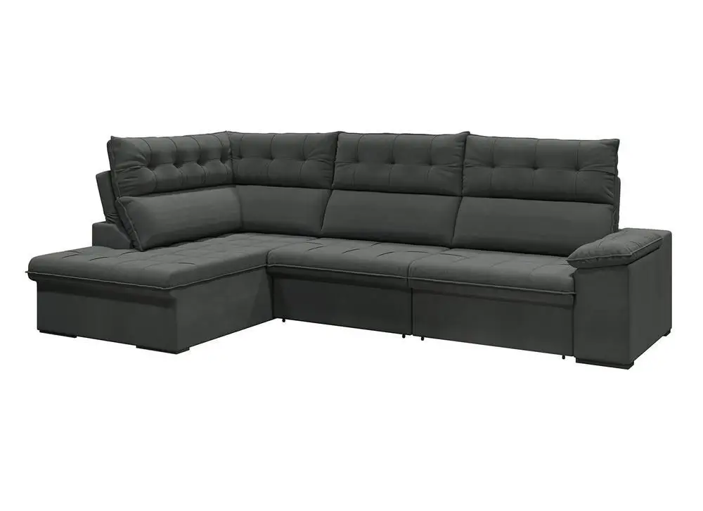 Sofá de Canto 6 Lugares Retrátil Reclinável Suede Veludo Madrid Flexforma Estofados 2