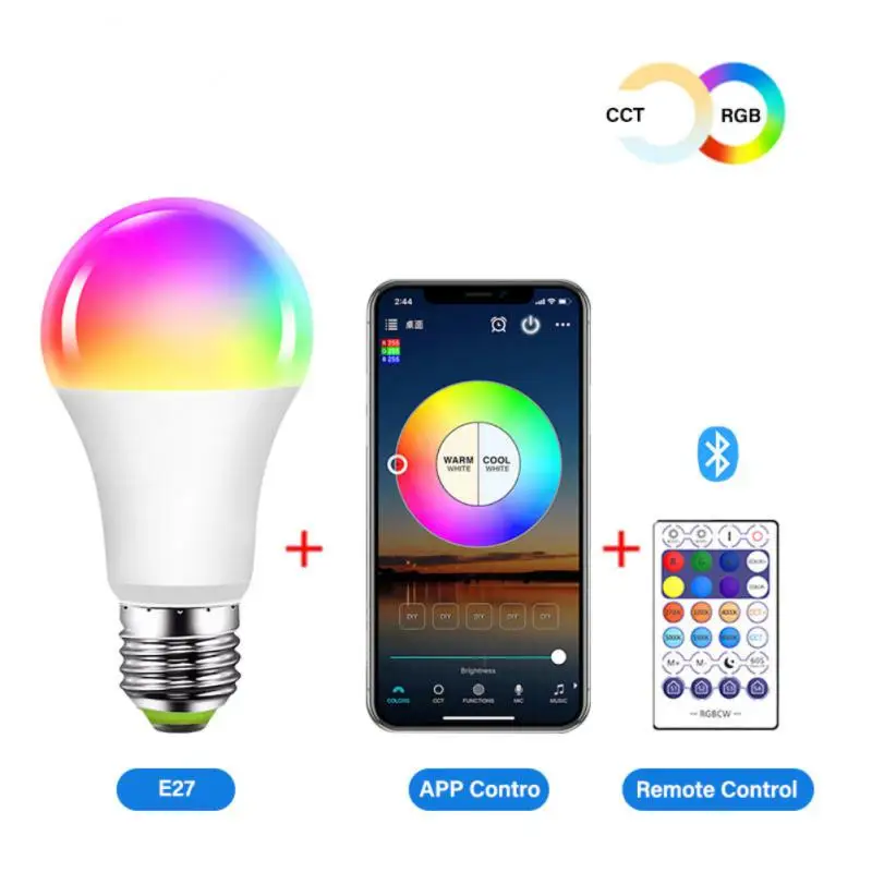 Bluetooth Smart Light Bulb E27 120V 240V RGB LED Lamp Neon Lamp Spotlight Lighting Colorful Changing Remote Control Timer Bulb
