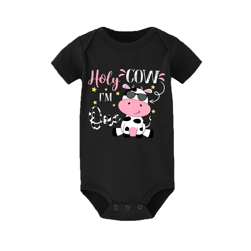 Holy Cow I Am One Family Matching Clothes Baby One Birthday Dad Mom Sis Bro T-shirt  Cute Cow Family Look Outfit Top Baby Romper 6