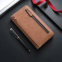 Men's Stylish Long Zipper Wallet - Spacious Design with Ample Card Slots and Coin Pocket (Brown)