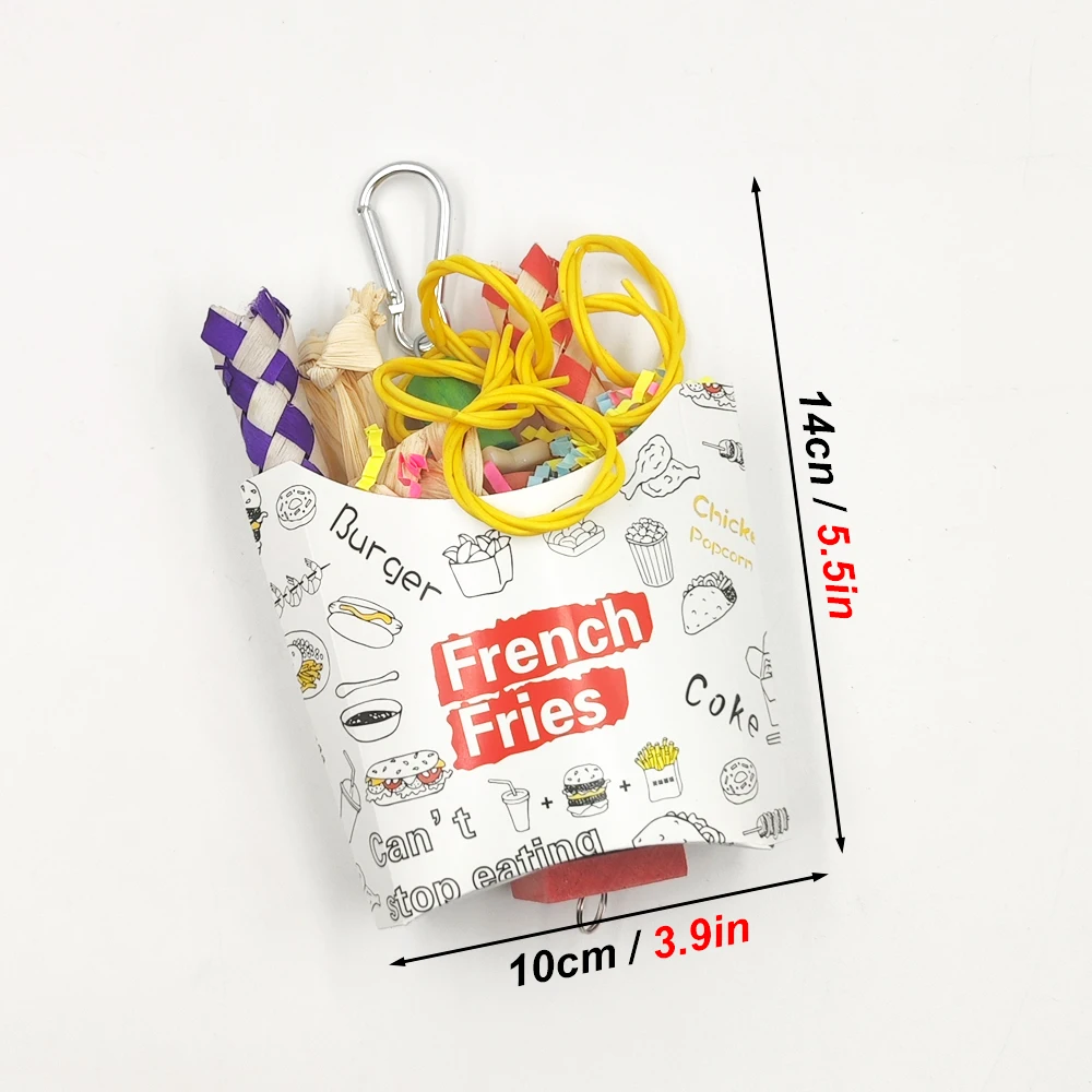 Cute Colorful Bird Bite Chew Toys Fast Food Box Shape Shredded Paper Hanging Toys for Pet Bird Parrot Cage Bite Accessories 1pc parrot toy,bird toy