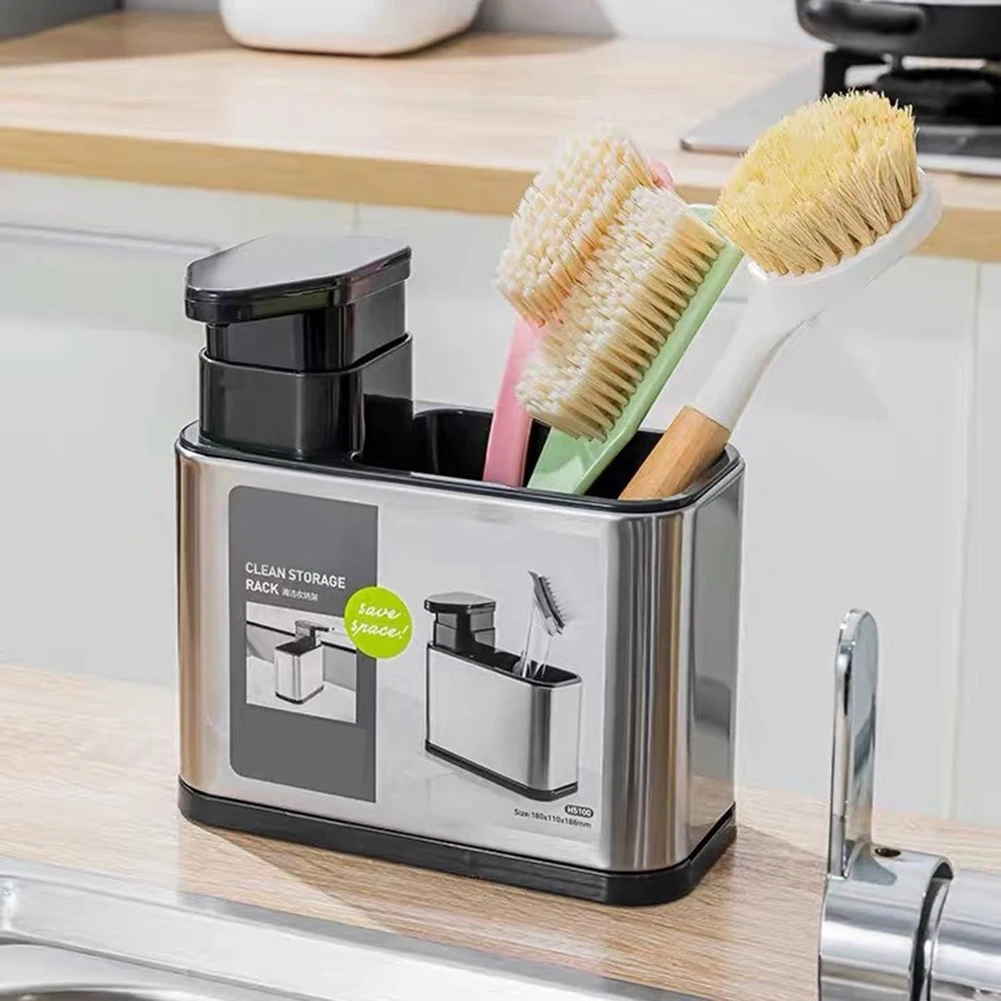 3-In-1 Kitchen Soap Dispenser Sponge Holder Stainless Steel Sink Organizer Rack Sink Organizer Tray Drainer Rack Rustproof