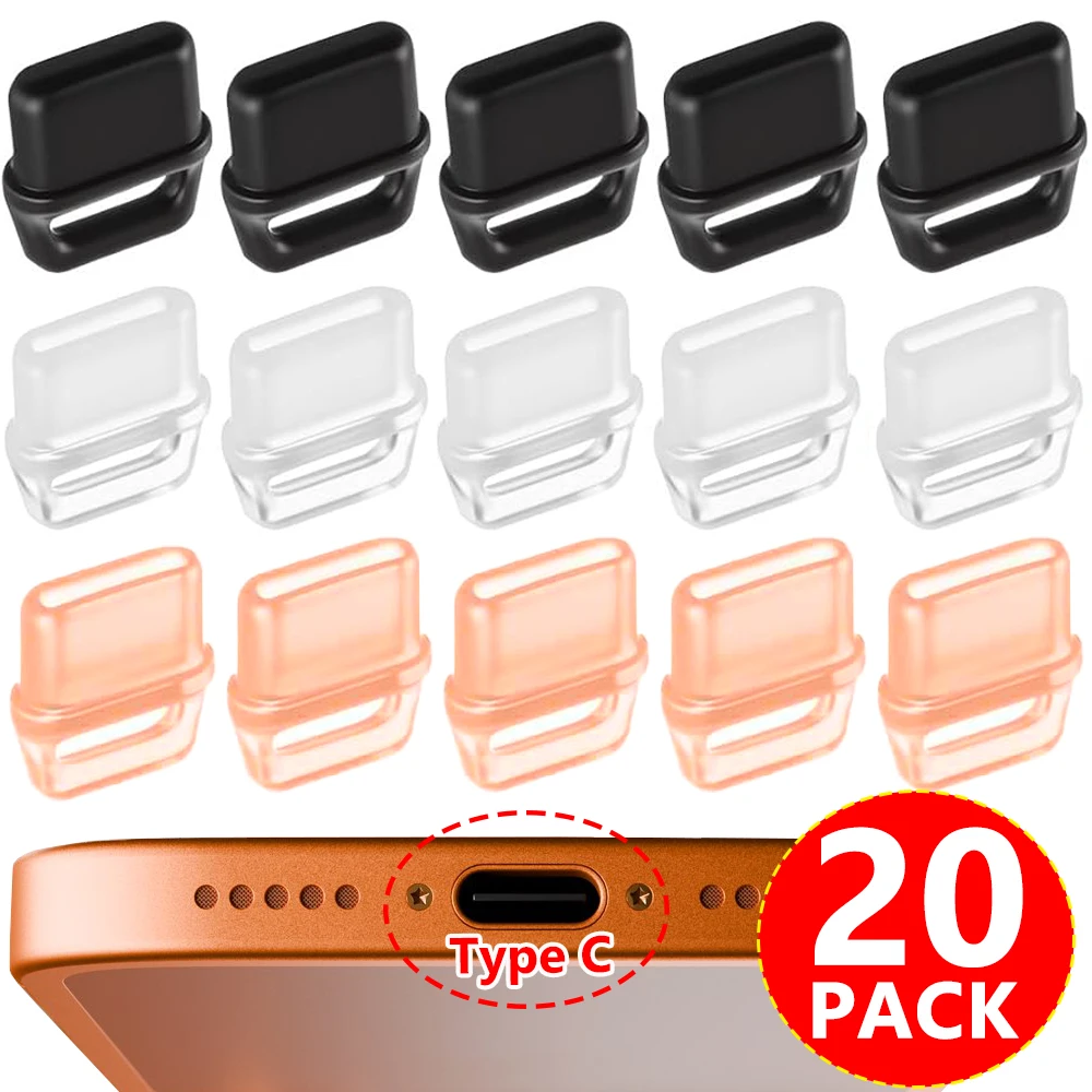 USB-C Dust Plug with Hanging Hole - Anti-Dust Charging Port Cover (5-20 Pack)