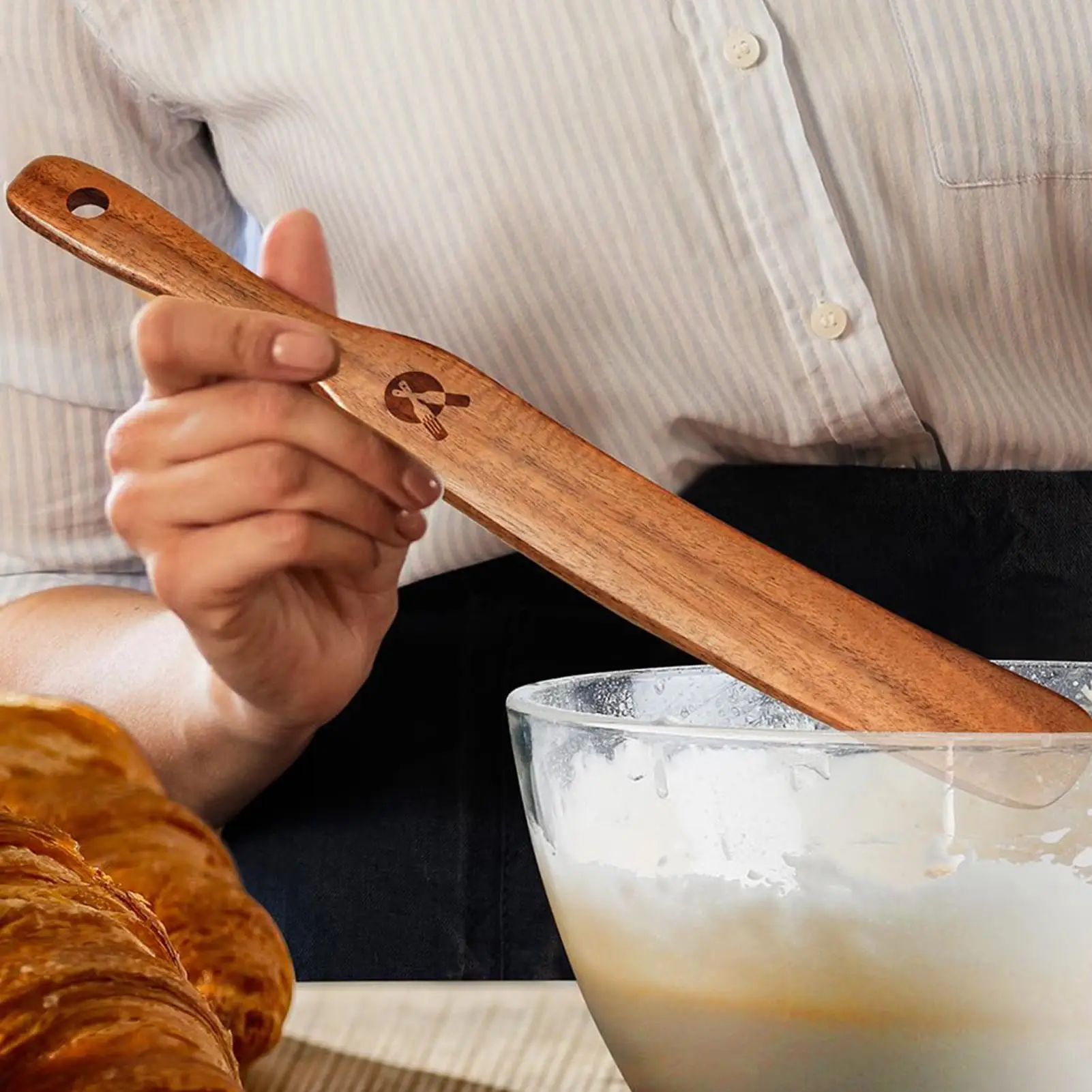 Bâtonnet mélangeur en bois, spatule fine pour pot, fouet à pain portable, spatule, bâtonnet mélangeur fin, ustensile pour la cuisson, le remuage et le mélange