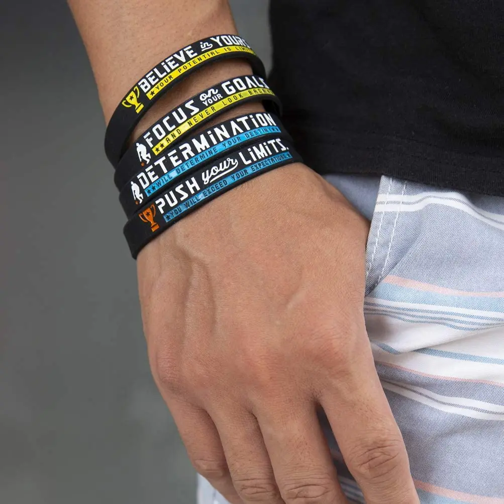 (12-Pack) Basketball Bracelets with Motivational Silicone Rubber Wristbands for Basketball Team Gifts and Party Favors