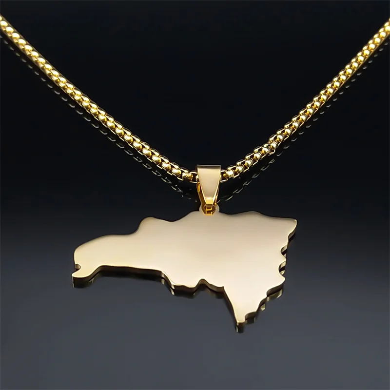 Collana Con Ciondolo Mappa Repubblica Dominicana - Collana Con Mappa Di Paese E Città, Catena Geometrica Della Clavicola, Coppia Di Uomini E Donne Mappa Maglione Collana Accessori Gioielli Con Colle