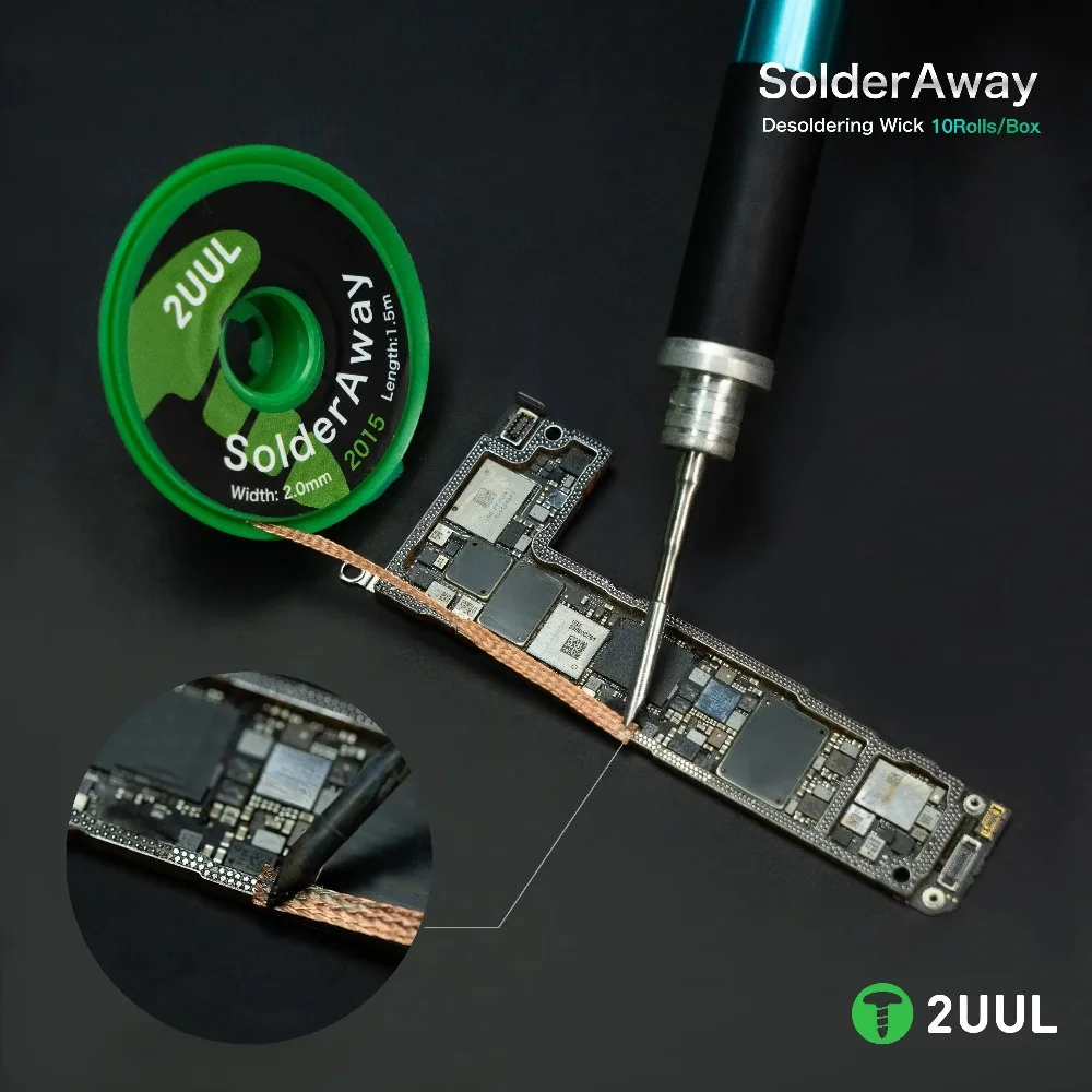 2UUL DW11 10롤/박스 솔더 어웨이 디솔더링 윅, 휴대폰 마더보드 PCB BGA CPU 용접 수리용 클린 디솔더링 브레이드