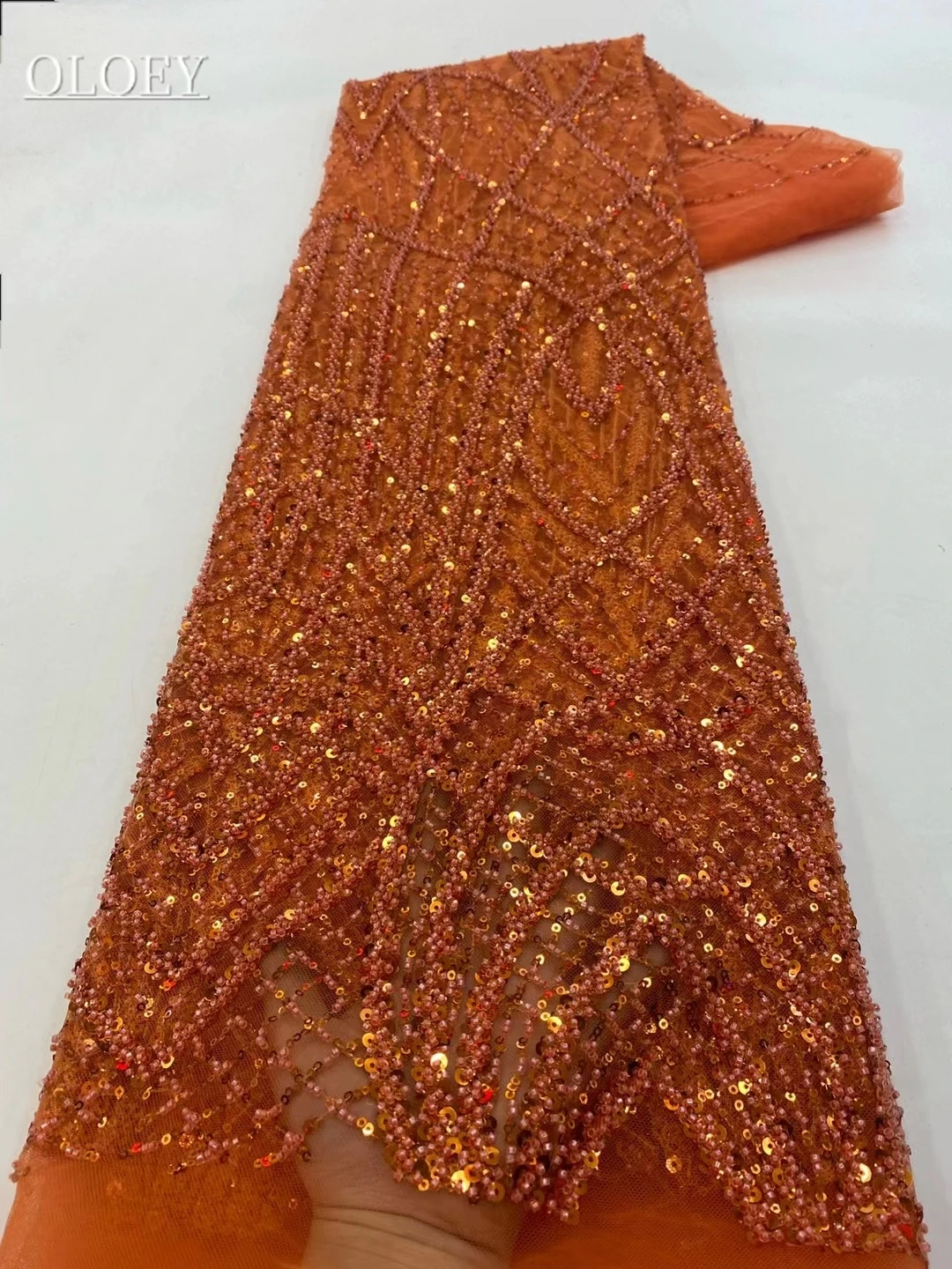 

2023 Fashion Elegant French Embroidery Beaded Lace Fabric African Nigerian With Sequins Fabric For Wedding Dress