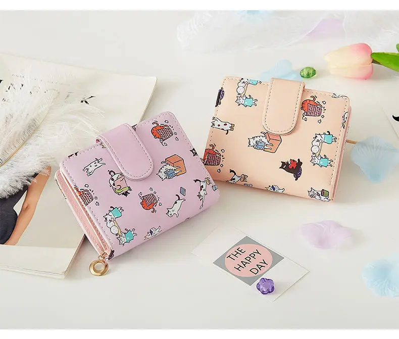 Portafogli Donna Cartone animato Stampato Borse per soldi Donna Dolce Rosa Kawaii Mini Borse Portamonete Porta carte Moda Ragazze Pieghevole Nuovo_voghion.com