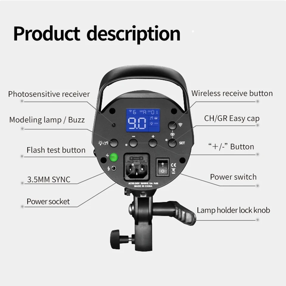 진베이 스파크 400D 400W GN66 재활용 시간 0.9초 스튜디오 플래시 라이트 내장 2.4G 무선 시스템 지원 원격 제어