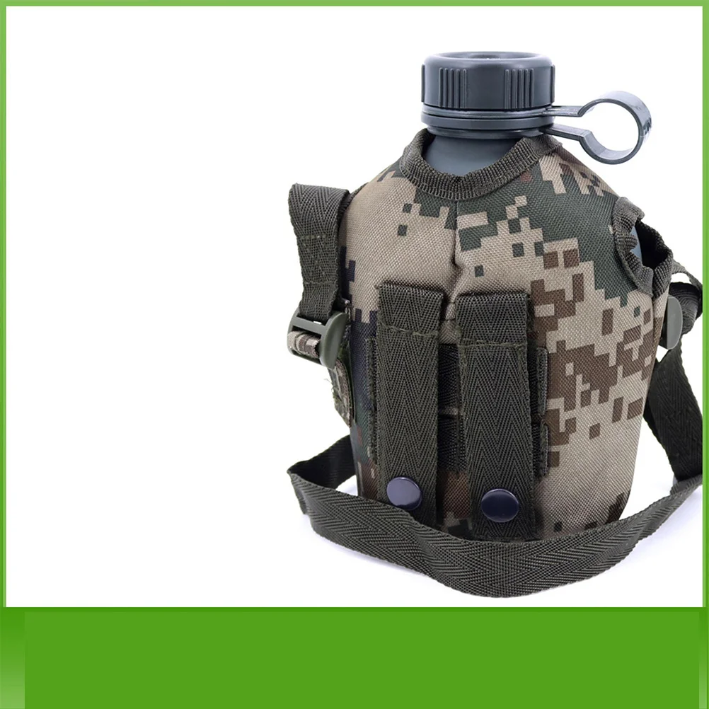 1 Set Camouflage Water Bottle 1L Aluminum Alloy Military Canteen No Leak Snap Closure Hook For Backpack Outdoor Camping Hiking
