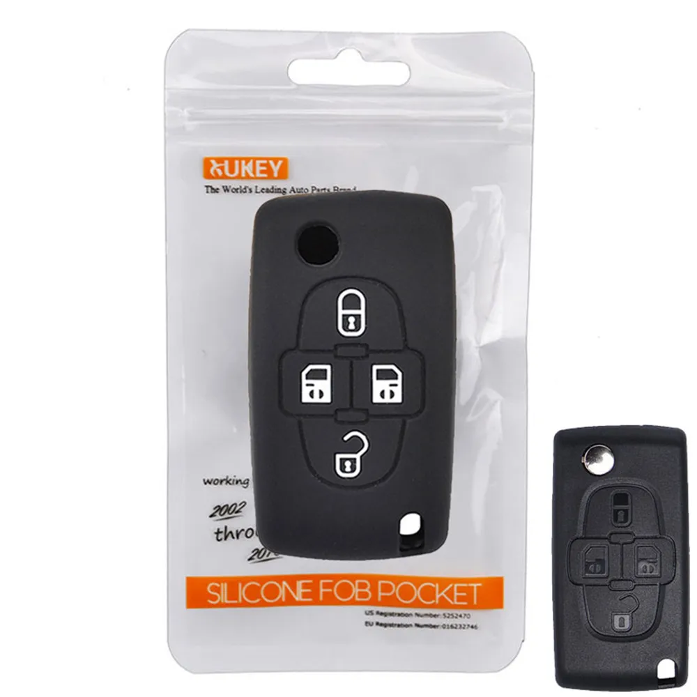 Silicone Key Cover Shell Case For Citroen C8 For Peugeot 1007 807 4 Button Remote Car Rubber Protection Skin Fob Holder Keychain