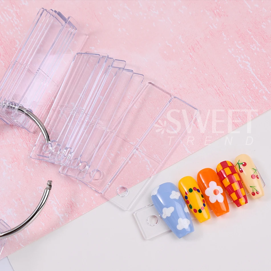 50pcs/Pack False Nail Tips Display Stand Transparent Practice Acrylic Gel Polish Holder Display Board DIY Manicure Showing Tools