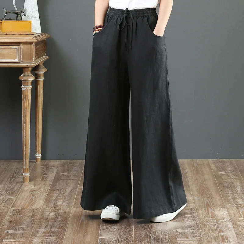 Women Chic Office Wear Straight Pants Vintage High Ladies Trousers