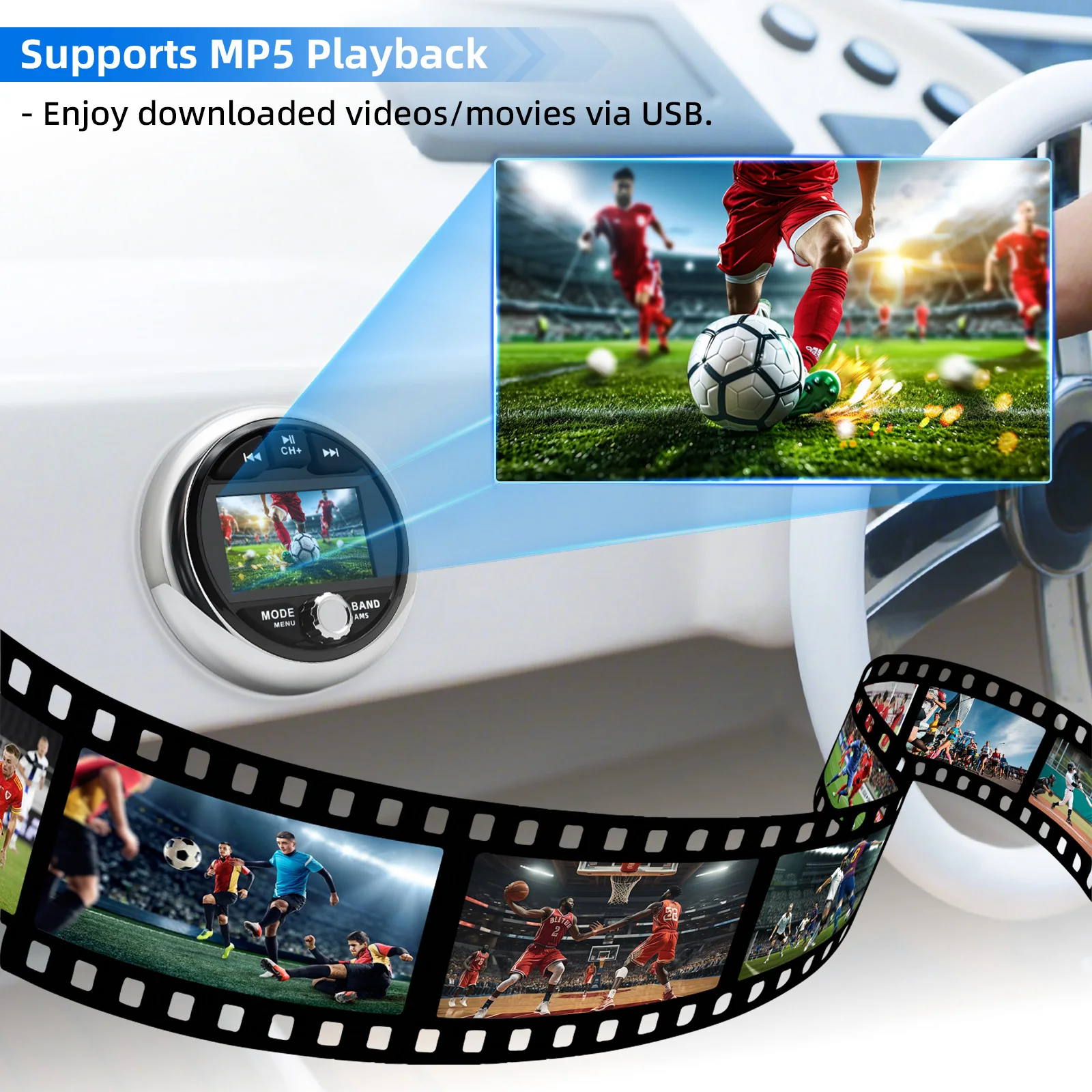 MP5 Boat Radio Marine Stereo Source Media Player AM FM RDS Receiver MP5 Video Play Bluetooth-compatible AUX for ATV UTV SPA RZR