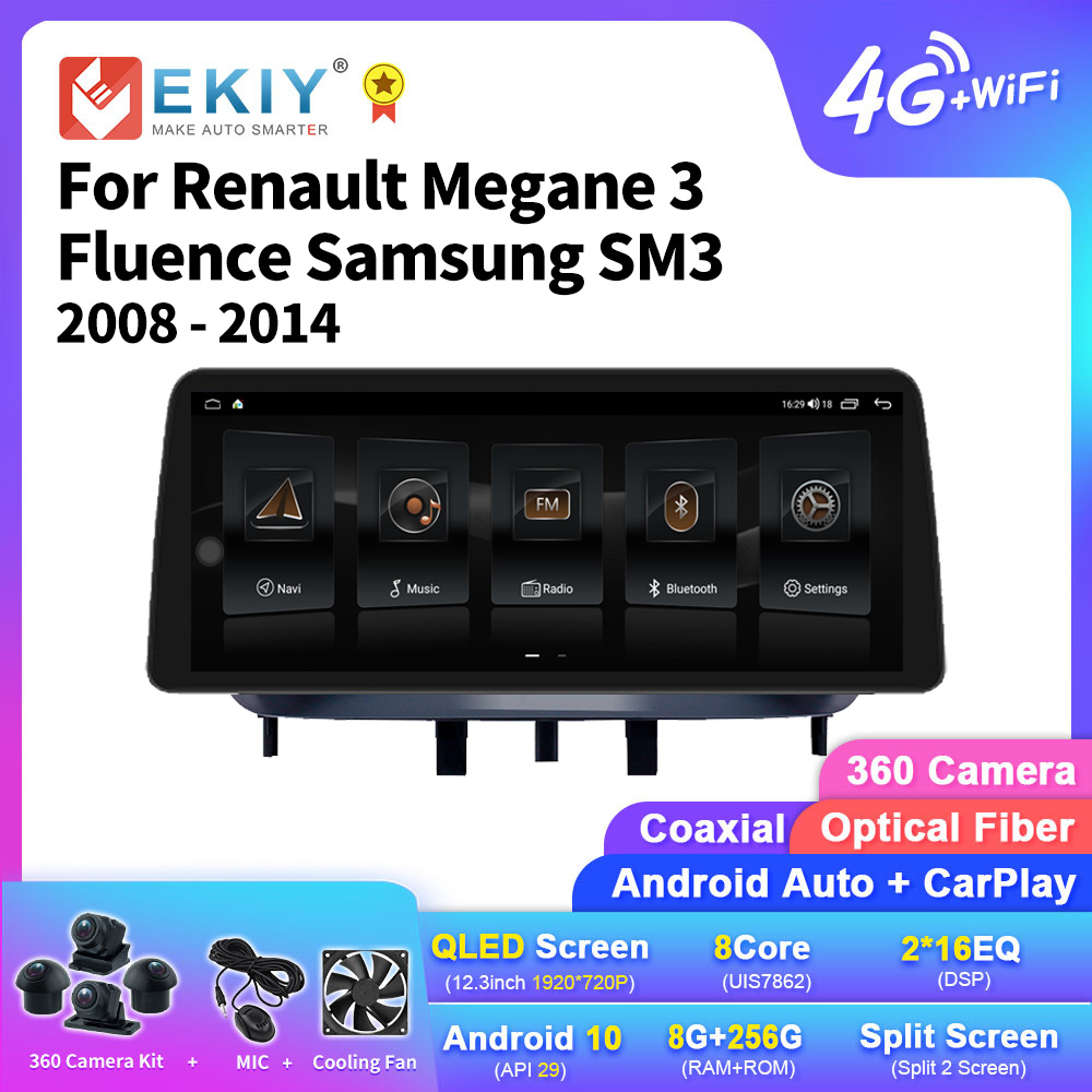 EKIY 12.3inch Android Car Radio For Renault Megane 3 Fluence Samsung SM3 2008-2014 Multimedia Player Stereo Carplay Stereo Navi