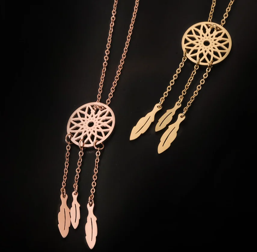 Simple tassel dream catching pendant titanium steel non fading Necklace for women Fashion Jewelry