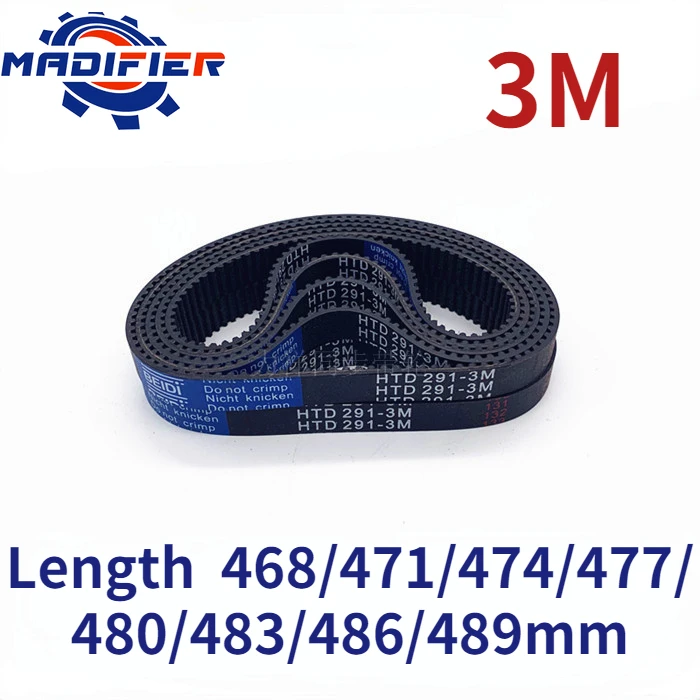 

HTD3M Rubber timing belt length 468/471/474/477/480/483/486/489mm suitable for 10/15mm wide pitch 3mm wheel belt