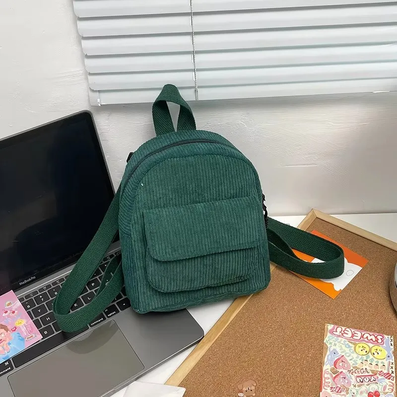 Customized striped velvet backpack, corduroy backpack, new women's bag, Korean version, simple casual girl's small backpack 5