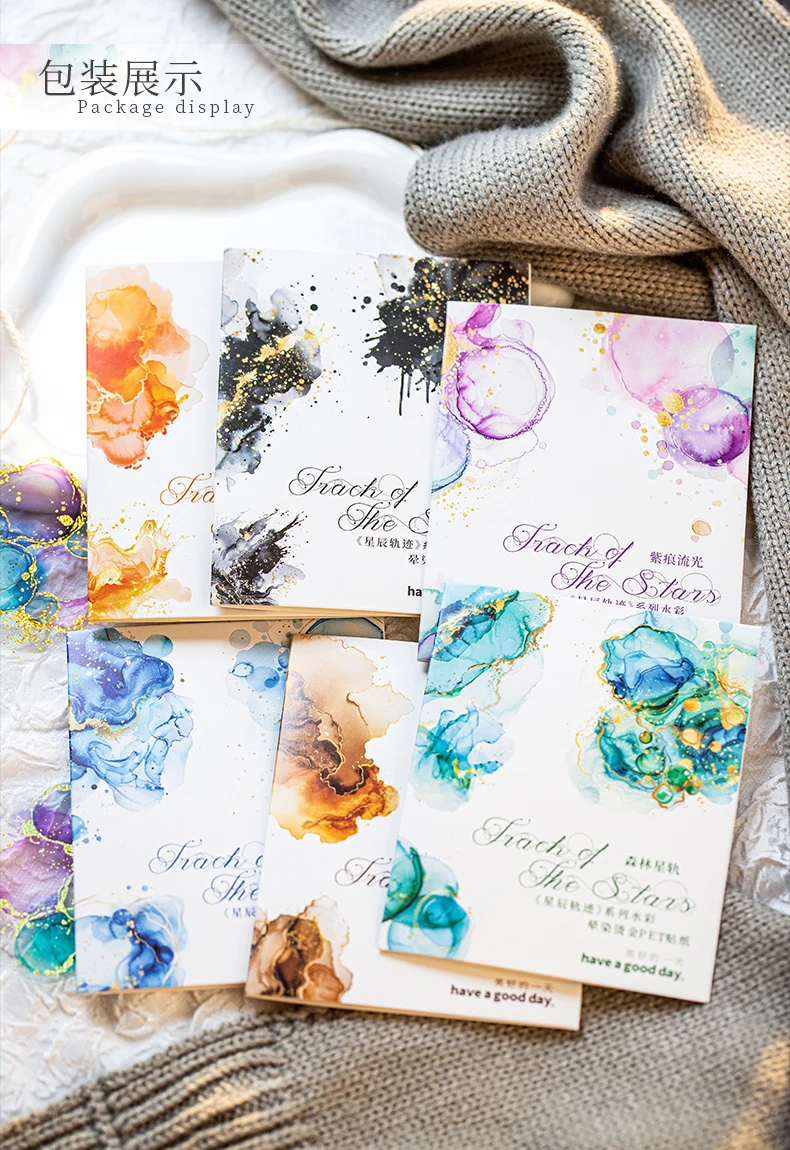 15 Stück kreative Aquarell-Aufkleber mit Heißprägung, Handzelt, DIY-Stick-Etiketten, Scrapbooking-Material, Junk-Journal-Zubehör – Detail 4