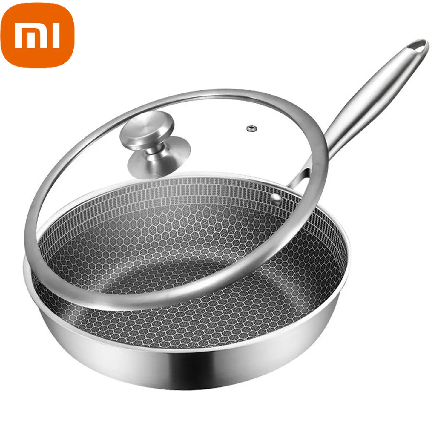 

Xiaomi Schnesland Frying Pans with Glass Lid 316 Stainless Steel Skillet Honeycomb Wok Pan