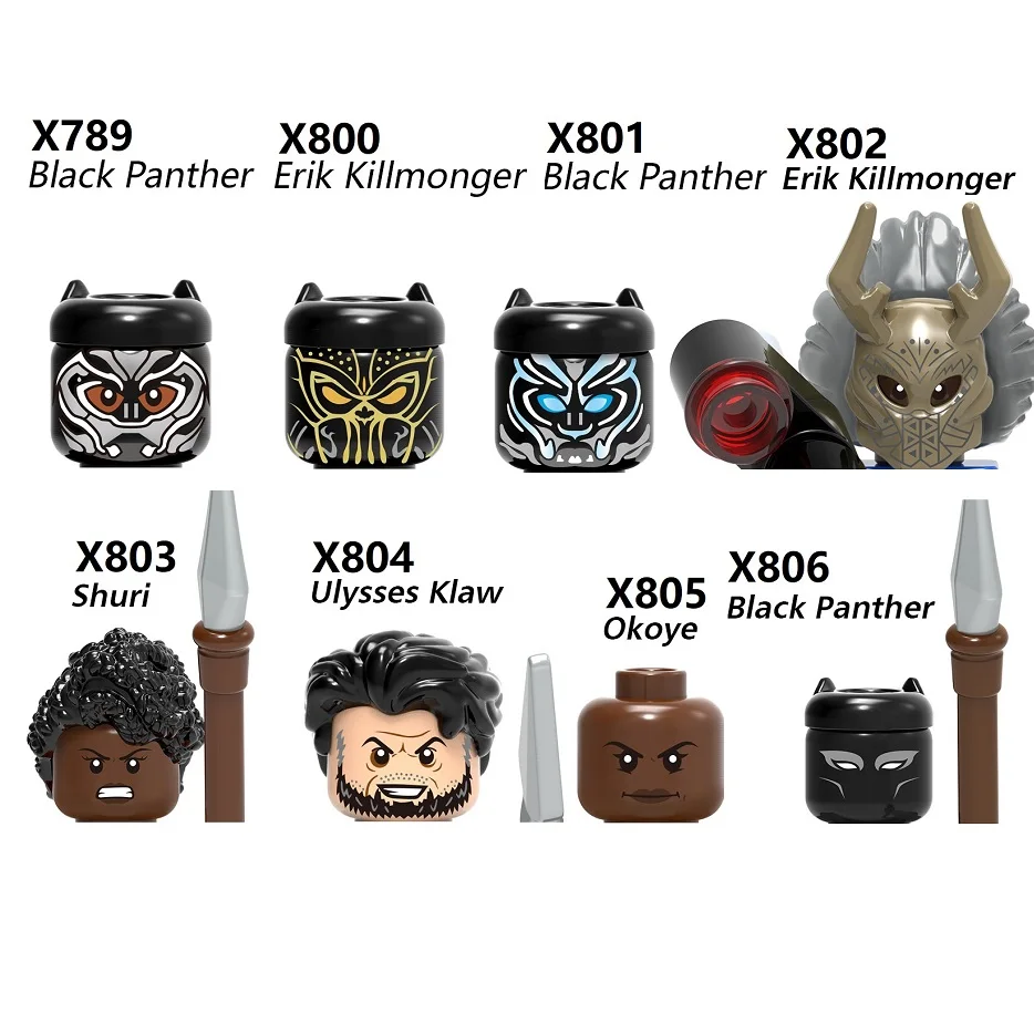 Cartoon Movie Series Black Panther Dragon Mask Erik Killmonger Shuri Ulysses Klaw Okoye Building Blocks Mini Action Figure Toys |