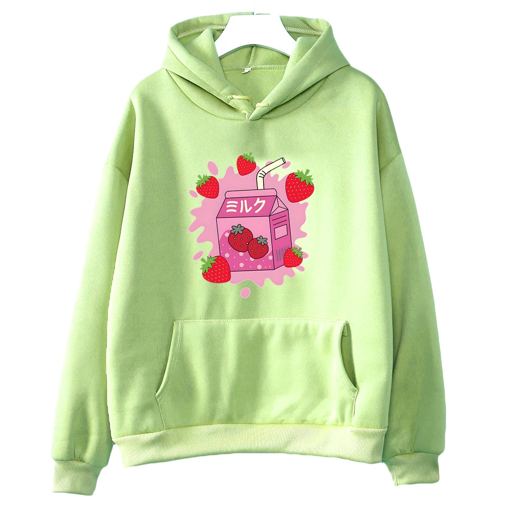 

Women Hoodies Cartoon Strawberry Milk Graphic Sweatshirts Kawaii Clothes for Girls Printed Autumn Hoodie Sudaderas Para Mujer