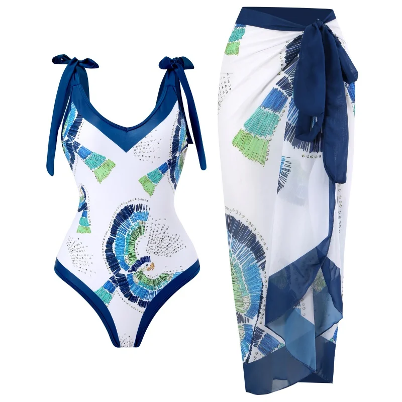 New Sexy One Piece Swimsuit Women's Bikini Lace-up Swimsuit Outfit Long Dress Chiffonbikini