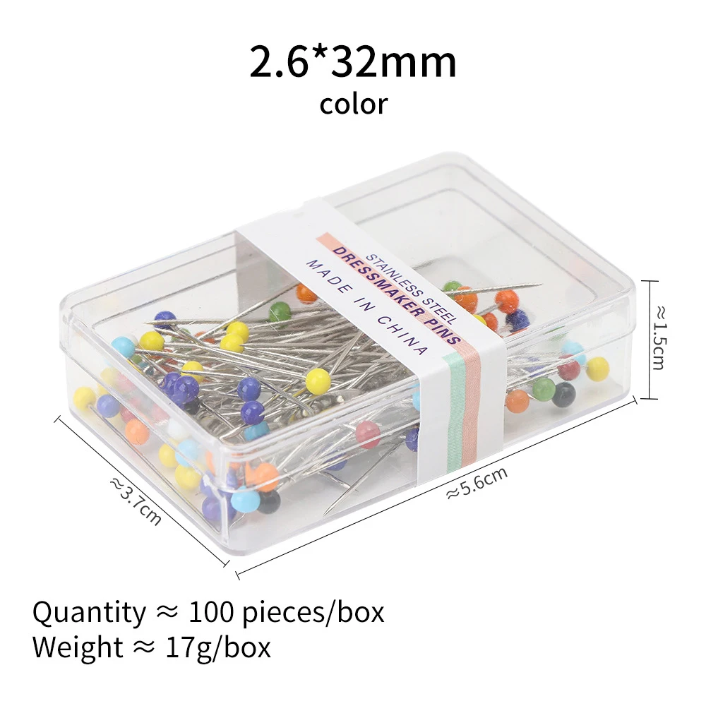 Colorful Round Pearl Head Needles Stitch Straight Push Sewing Pins 50/100Pcs For Dressmaking DIY Sewing Tool Positioning 32mm sewing pins