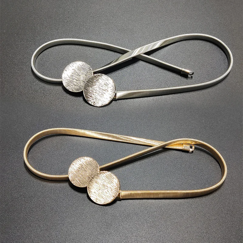 Metall Gold Silber Frühling Elastische Taille Kette Runde Schnalle Kreis Taille Kette Rock frauen Gürtel Luxus Mode Hohe Qualität
