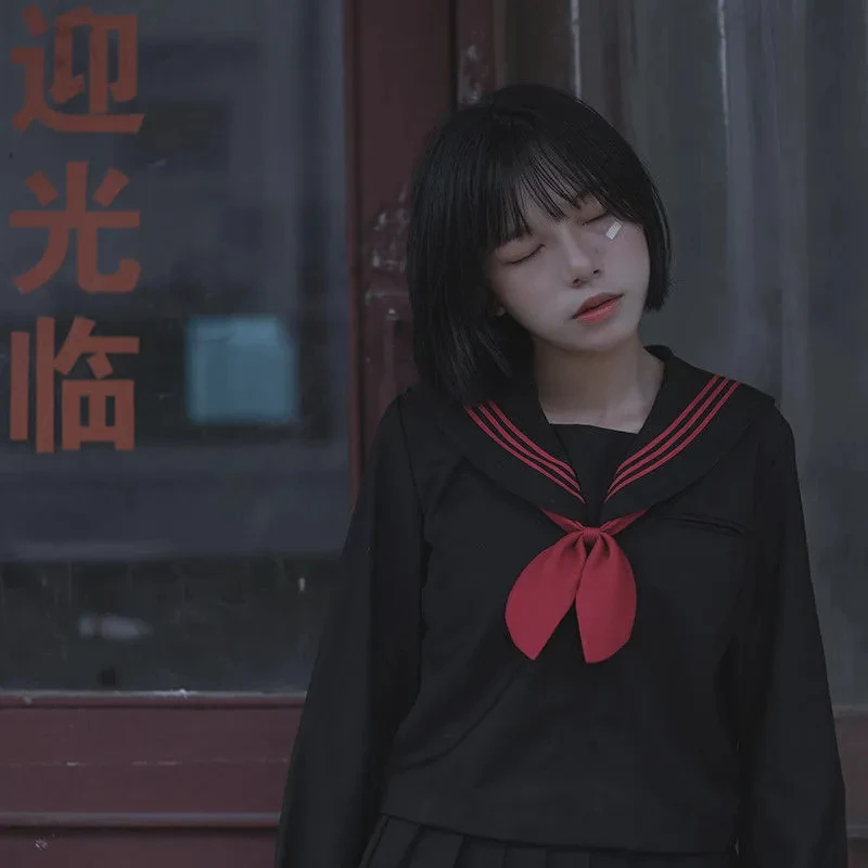 Japanese School Uniform Japanese Schoolgirl Skirt Black White JK Uniform Summer Short/long Sleeve Japanese School Uniforms Girls Sailor Sets Pleated Skirt JK Uniform COS Costume