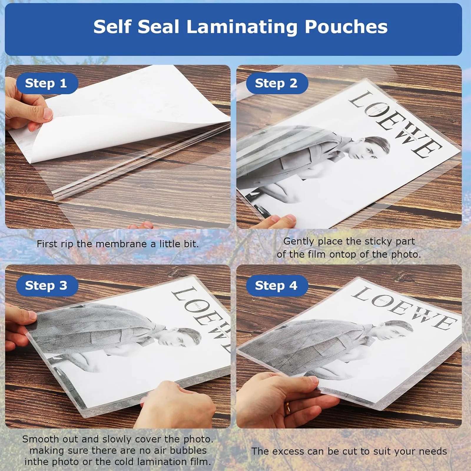 ESHANG 20Sheets Clear Cold Laminating Sheets, 8.3 x 11.7  Inches Adhesive A4 Size Pouches for Documents and Photos 5