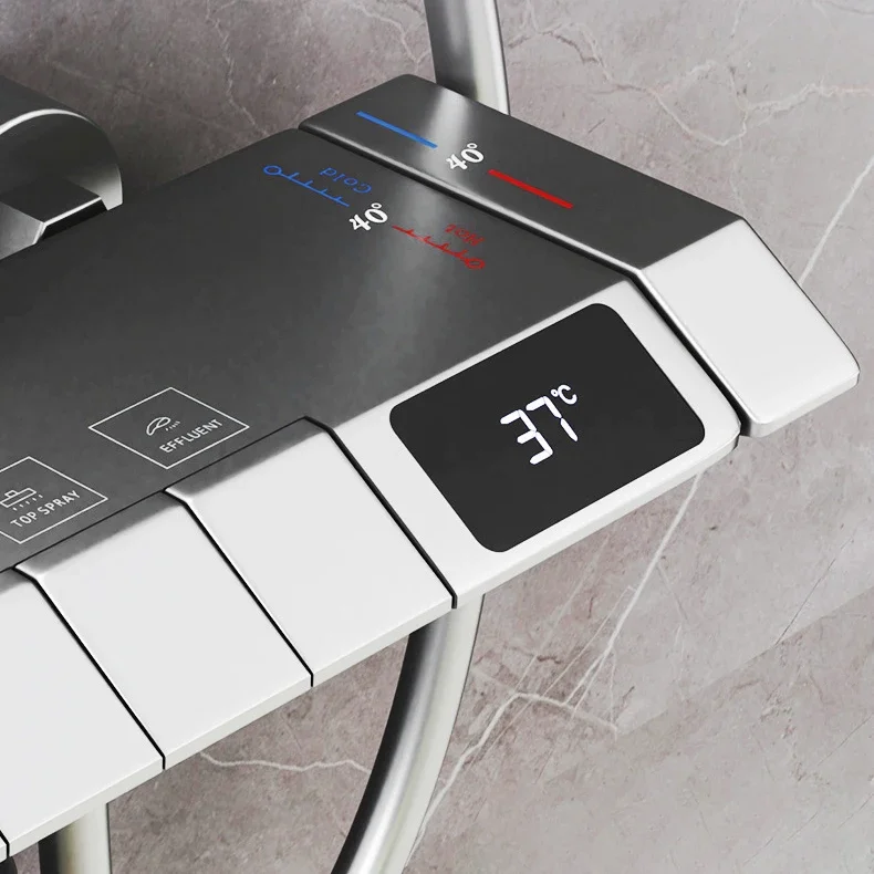 Square Grey Thermostatic Piano Shower System Hot Cold Bathroom Mixer Tap  Brass Bathtub Faucet Luxury Piano Digital Shower Set 3