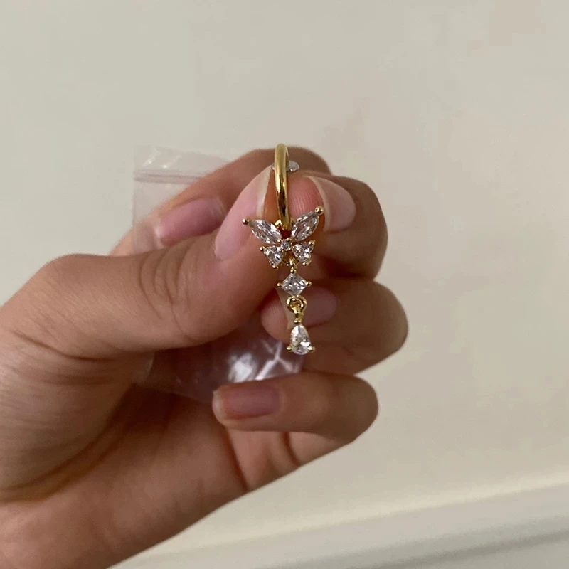 Heart Fake Belly Button Ring Fake Belly Piercing Butterfly Clip On Umbilical Navel Fake Pircing Butterfly Cartilage Earring Clip