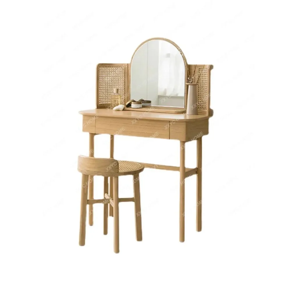 

Современный минималистичный ротанговый стол для макияжа в скандинавском стиле, встроенный шкаф для хранения в маленькой квартире, стол, мебель для спальни