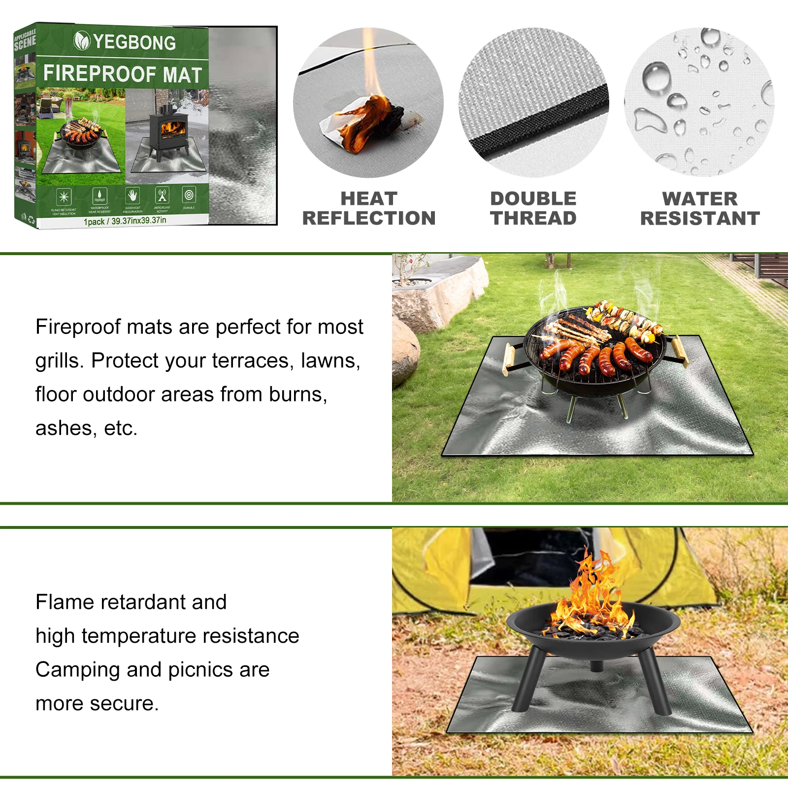 Fiberglass Fireproof Grill Mat Heat Insulation Pad