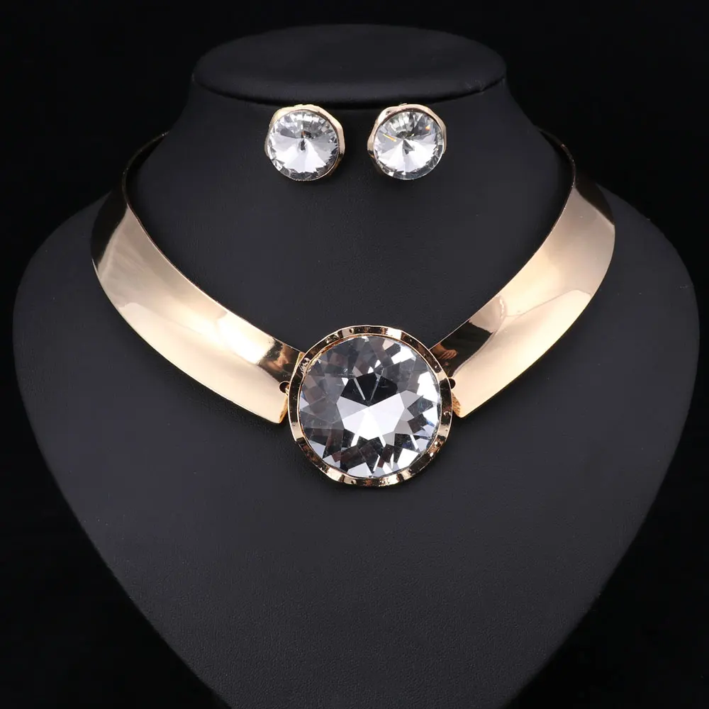 6Color Women Jewelry Sets Trendy Necklace Earrings Statement Necklace For Party Wedding Fashion Direct Selling Bridal Jewelry Sets Crystal Jewelry Sets