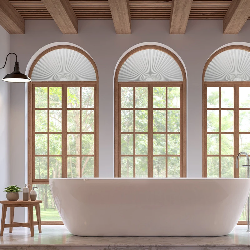 1PC self-adhesive arched pleated curtains for bedroom shading, sun shading, non perforated blinds, disposable curtains 5