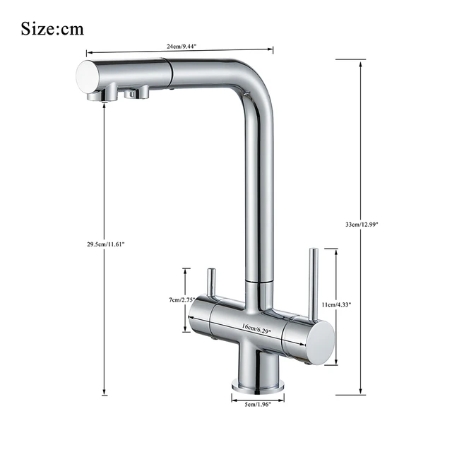 Chrome Brass Pull Out Filtered Kitchen Faucet Dual Handle Hot Cold Drinking Water 3-Way Filter Purification Mixer Taps 2