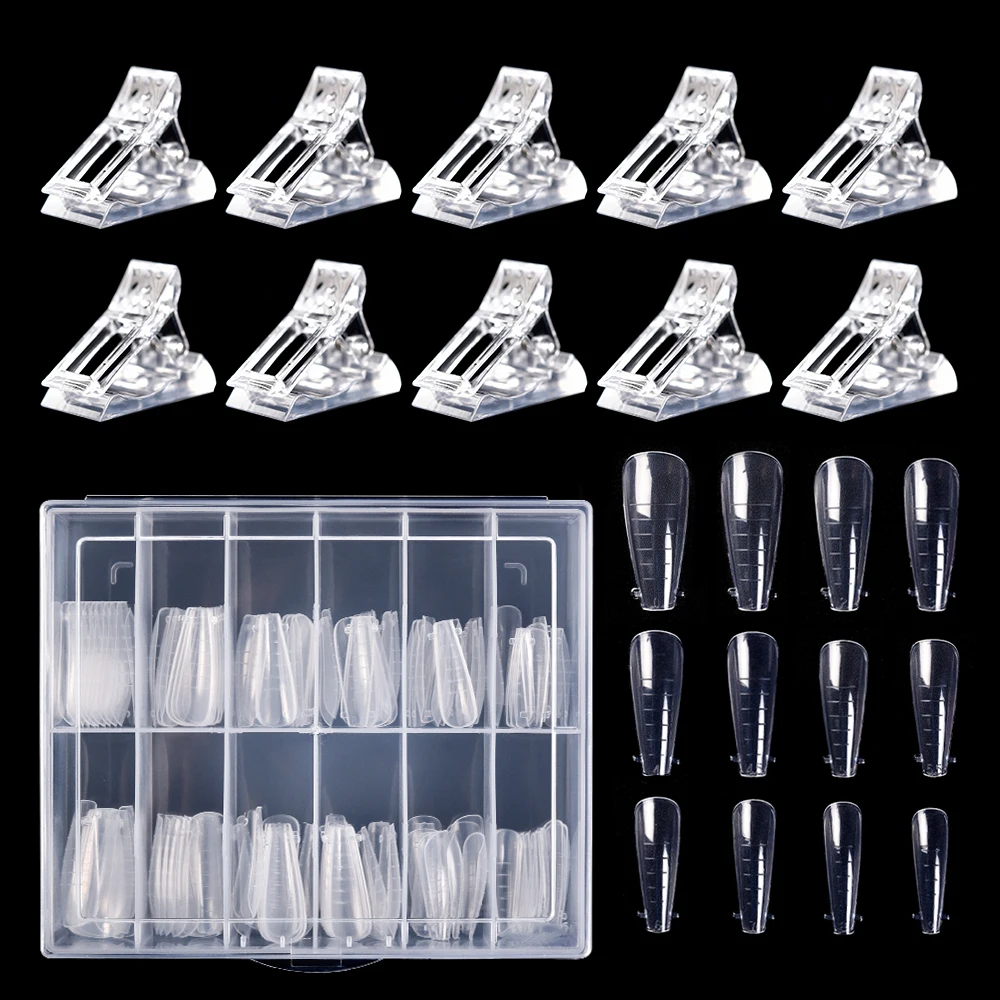 

120Pcs Full Cover Sculpted Nail Mold Tips with 10pcs Nail Tips Clips Nail Dual Forms Kit For Finger Extension Poly Nail Gel