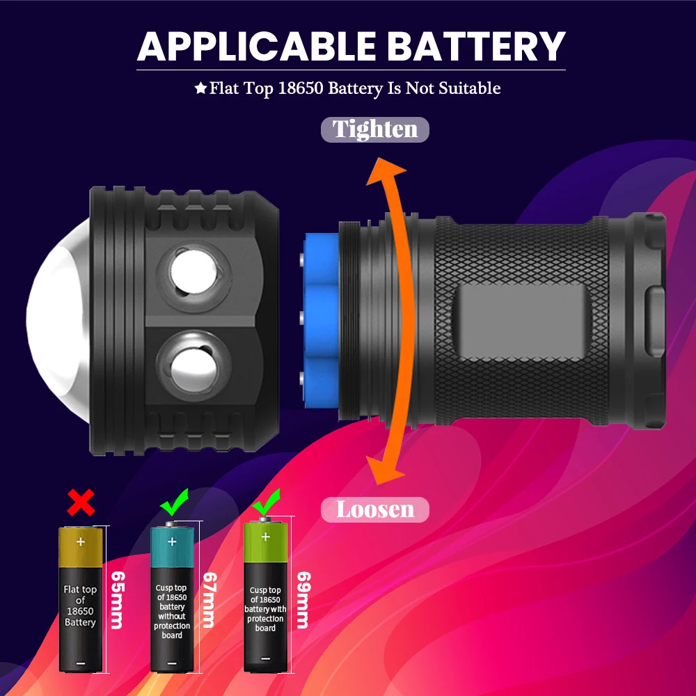 Asafee DRC01 수중 다이빙 손전등, 500m 대형 COB 레드 블루 다이빙 라이트, 방수 사진, 다이빙 필 라이트, 80m, 6000LM