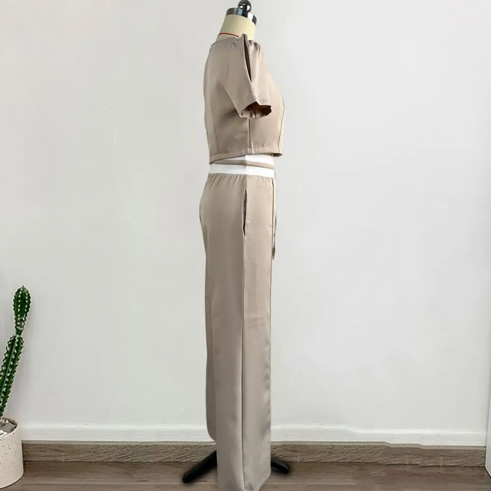 

Повседневный костюм из двух предметов, стильный женский комплект из укороченного топа и брюк с широкими штанинами для офиса, повседневная одежда, топ с пузырьковыми рукавами