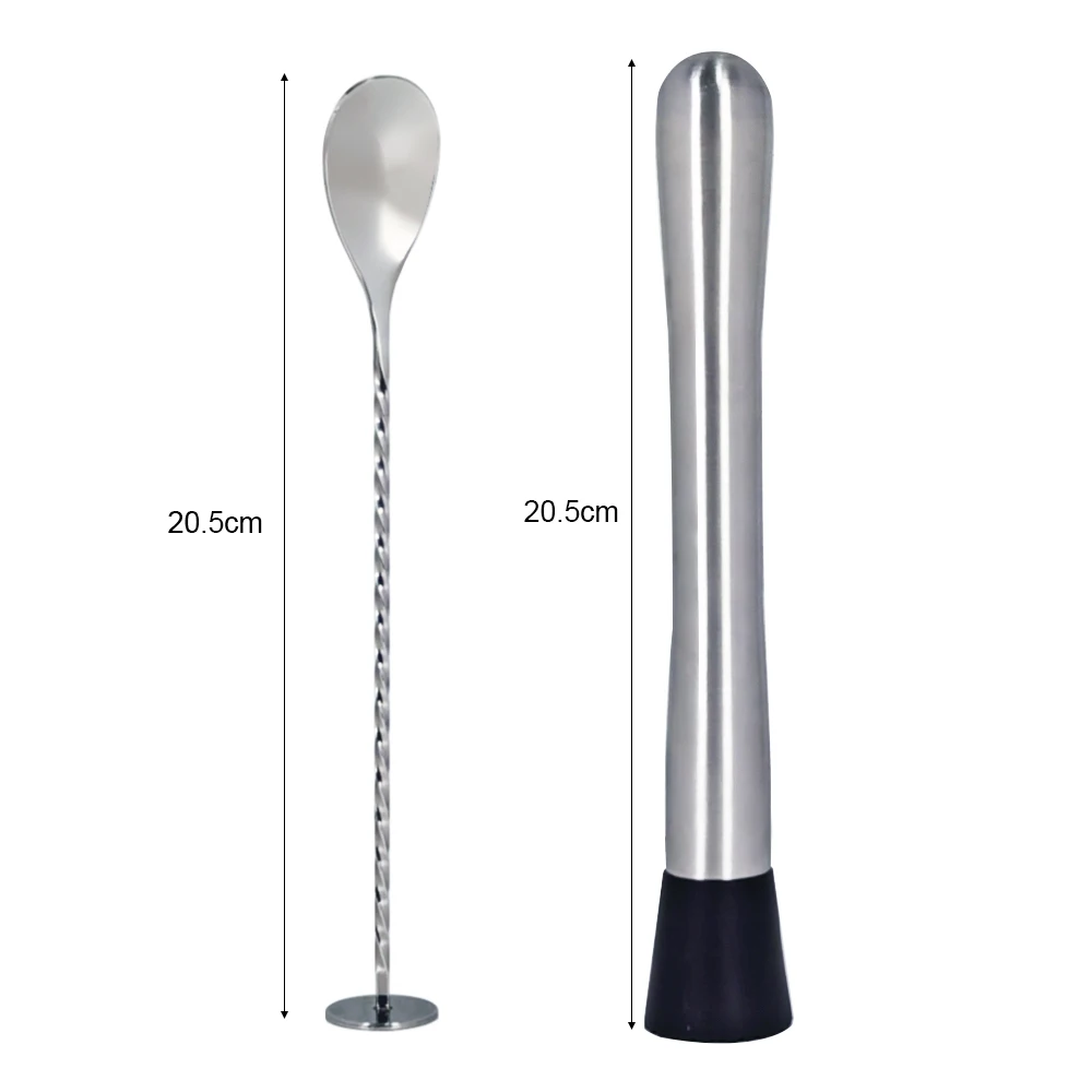 2Pcs Fruit Muddlers Bar Spoons Stainless Steel Caipirinha Pestles Mixing Cocktail Shakers Accessories Tool Set