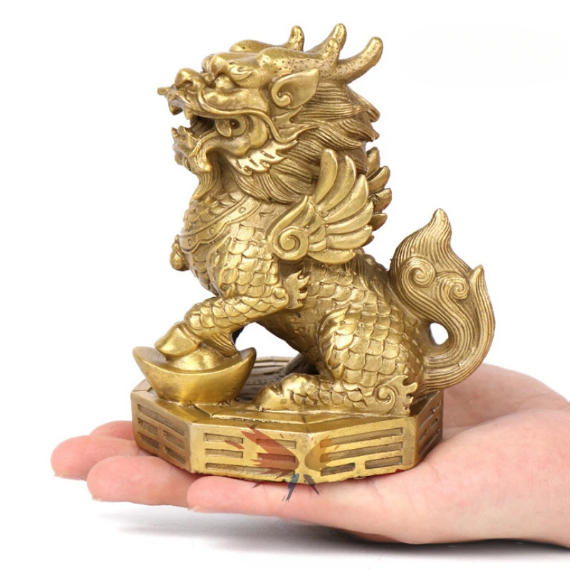 

Feng Shui Kylin Wealth Statue Brass Qilin Figurine Chinese Home Decor Golden Sculpture for Good Luck Brass Kylin